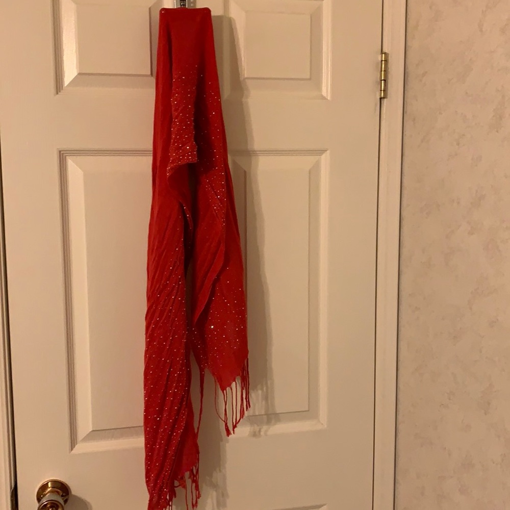 Bright red scarf with fringes and studs